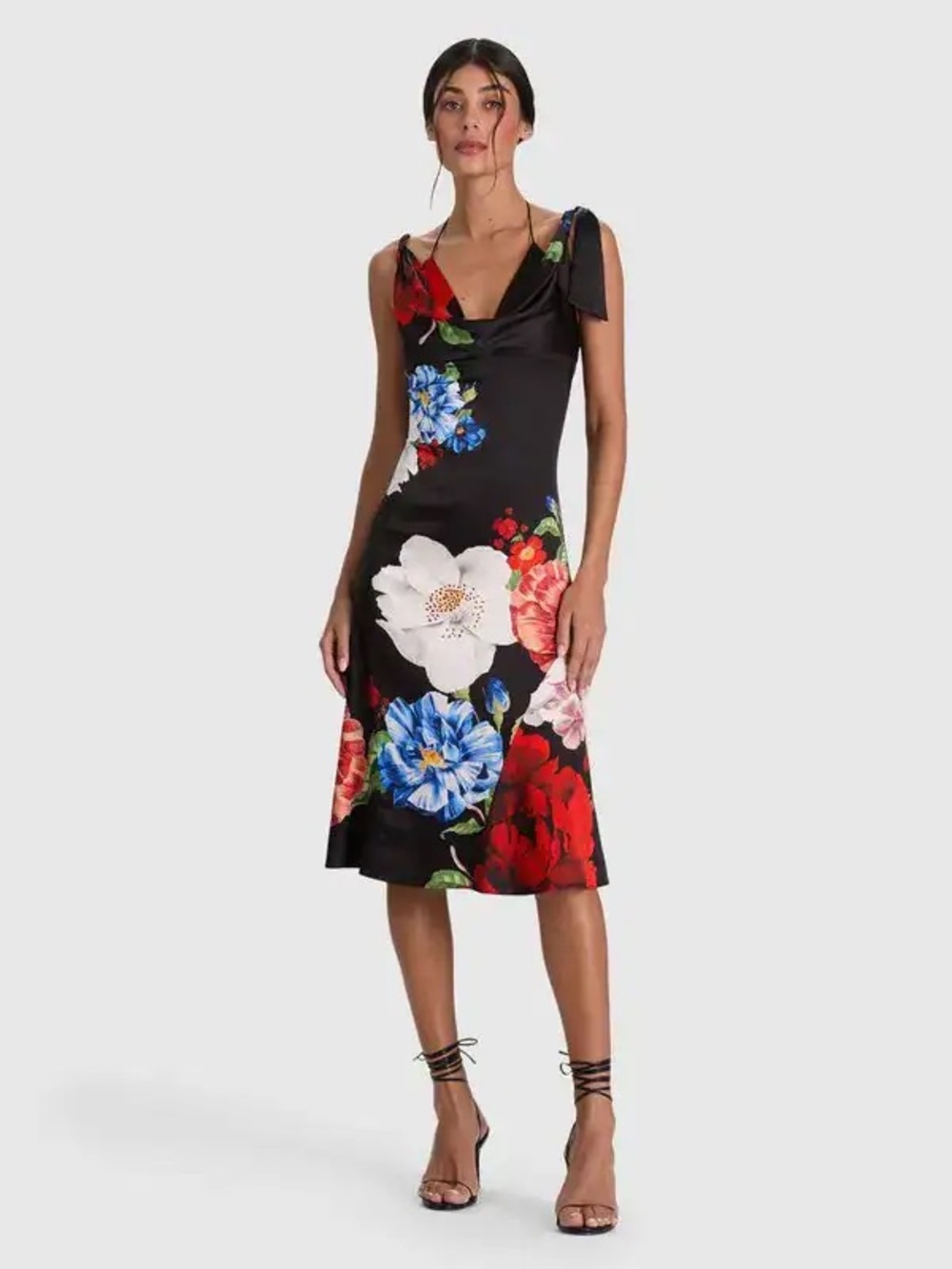 Alice + Olivia Abigail Floral Cowl-Neck Midi Dress Black